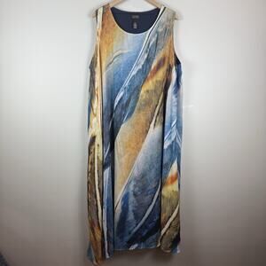 Catherines Maxi Dress 2XWP Multi Artsy Print Sleeveless Boho Retro Chiffon Long